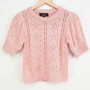 Lulu’s Simply Yours Blush Pink Pointelle Puff Sleeve Sweater XS